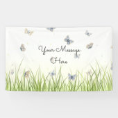 Blue and Crème Butterfets Charming Garden Scene Banner (Horizontal)