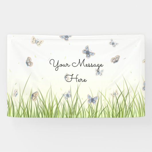 Blue and Crème Butterfets Charming Garden Scene Banner (Horizontal)