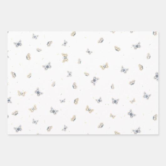 Blue and Crème Butterflies Garden Fauna Wrapping P Geschenkpapier Set (Vorderseite)