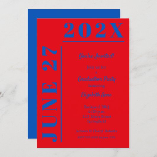 Blue and Crimson Graduation Party Einladung (Vorne/Hinten)