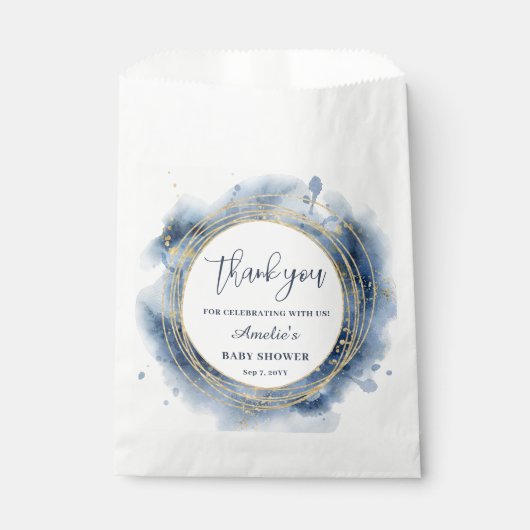 Blue and Faux Gold Circles Baby Shower Favor Bag Geschenktütchen (Vorderseite)
