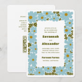 Blue and Forest Green Groovy Blooms Boho Wedding Einladung (Vorne/Hinten)