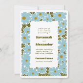 Blue and Forest Green Groovy Blooms Boho Wedding Einladung (Vorderseite)