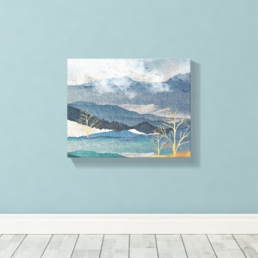 Blue and Glittering Gold Landschaft Leinwanddruck (Insitu (Holzboden))
