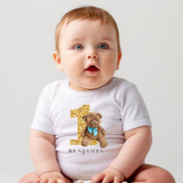 Blue and Gold 1. Geburtstag Teddy Bär Baby T-shirt