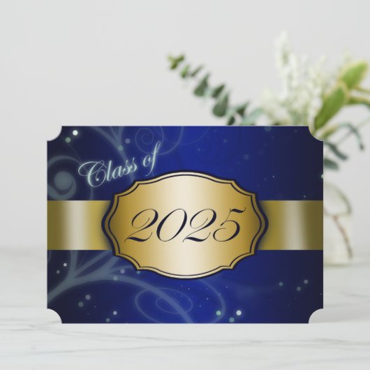 Blue and Gold 2025 Abschluss Einladung (Stehend Vorderseite)