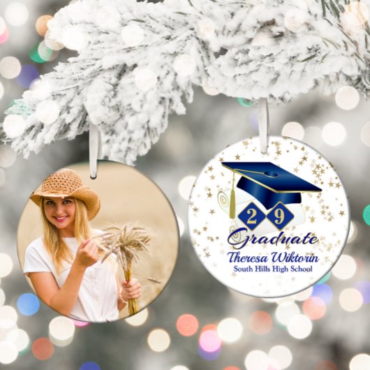 Blue and Gold 20xx Graduate Foto Keramik Ornament