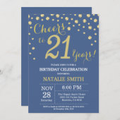 Blue and Gold 21. Geburtstag Diamond Einladung (Vorne/Hinten)