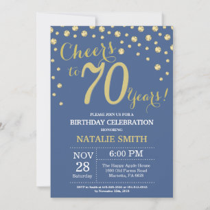 Blue and Gold 70. Geburtstag Diamond Einladung