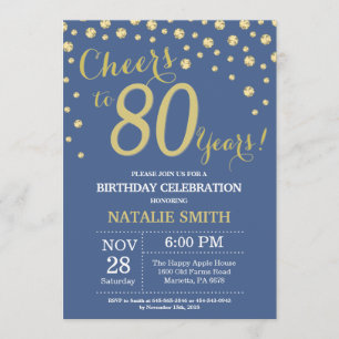 Blue and Gold 80. Geburtstag Diamond Einladung