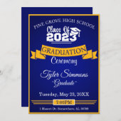 Blue and Gold Abschluss Einladung (Vorne/Hinten)