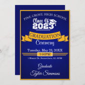 Blue and Gold Abschluss Einladung (Vorne/Hinten)