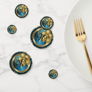 Blue and Gold Abstrakt Happy 00. Geburtstag Konfetti