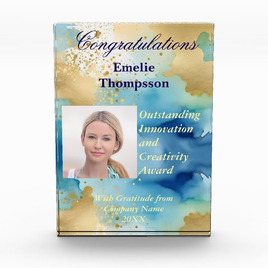 Blue and Gold Abstrakt Innovation Creativity Award Fotoblock (Vorderseite)