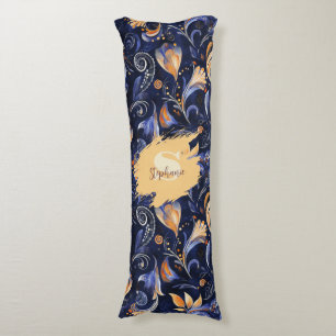 Blue and Gold Abstrakt Paisley Blätter Seitenschläferkissen