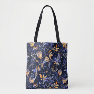 Blue and Gold Abstrakt Paisley Blätter Tasche