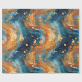 Blue and Gold Abstrakter Weltraumwitscher Geschenkpapier (Flach)