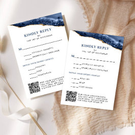 Blue and Gold Agate Bar Mitzvah QR Code, Vertikal RSVP Karte