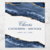 Blue and Gold Agate Border Gastgeschenk Hochzeit Weinetikett (Einzelnes Label)