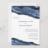 Blue and Gold Agate Border Wedding Einladung (Vorderseite)