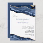Blue and Gold Agate Border Wedding Einladung (Vorne/Hinten)