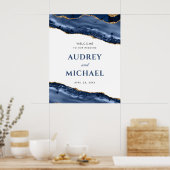 Blue and Gold Agate Border Welcome Poster (Küche)