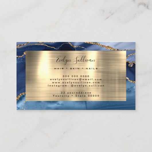 Blue and Gold Agate Business Card Visitenkarte (Rückseite)