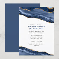 Blue and Gold Agate Geode Border Birthday