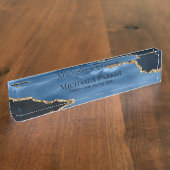 Blue and Gold Agate Geode Elegante Beruflich Namensplakette (Seite)