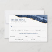 Blue and Gold Agate Geode Wedding Repcard Einladung (Vorderseite)