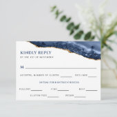 Blue and Gold Agate Geode Wedding Repcard Einladung (Stehend Vorderseite)