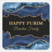 Blue and Gold Agate Hebrew Happy Purim Stickers (Vorderseite)