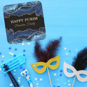 Blue and Gold Agate Hebrew Happy Purim Stickers