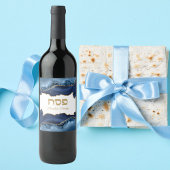 Blue and Gold Agate Hebrew Pessach Sever Weinetikett