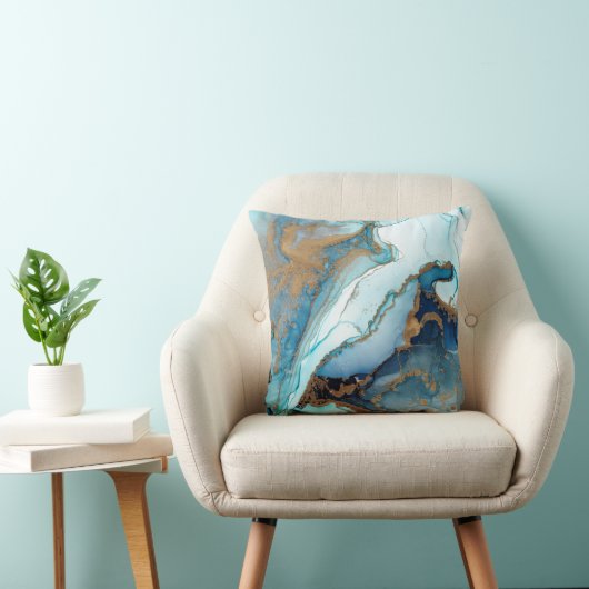Blue and Gold Agate Marble Geode Kintsugi Kissen (Stuhl )