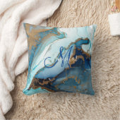 Blue and Gold Agate Marble Geode Kintsugi Monogram Kissen (Decke)