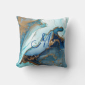 Blue and Gold Agate Marble Geode Kintsugi Monogram Kissen (Vorderseite)