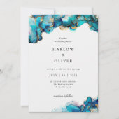 Blue and Gold Agate Wedding Einladung (Vorderseite)