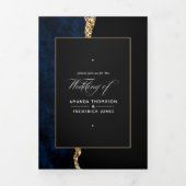 Blue and Gold Agate Wedding Tri-Fold Einladung (Cover)