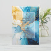 Blue and Gold Alcohol Ink Wedding Einladung (Stehend Vorderseite)