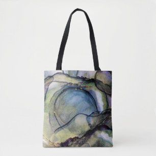 Blue and Gold Alcohol Tinte Liquid Abstrakt Art Tasche