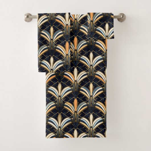 Blue and Gold Art Deco Badhandtuch Set (Insitu)