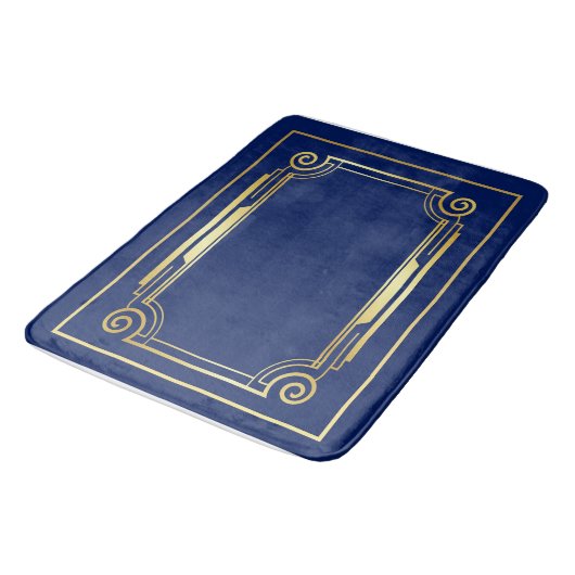 Blue and Gold Art Deco Bath Mat Badematte (Schrägansicht)