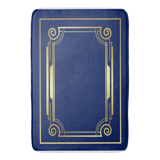 Blue and Gold Art Deco Bath Mat Badematte (Vorderseite Vertikal)