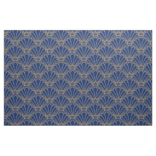 Blue and Gold Art Deco Blume Motif Stoff