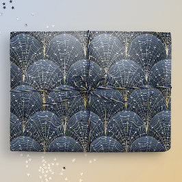 Blue and Gold Art Deco Cobweb Luxus Geschenkpapier