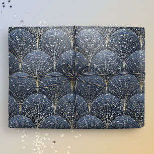 Blue and Gold Art Deco Cobweb Luxus Geschenkpapier