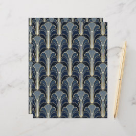 Blue and Gold Art Deco Fontäne Scrapbook Papier