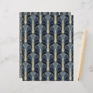 Blue and Gold Art Deco Fontäne Scrapbook Papier