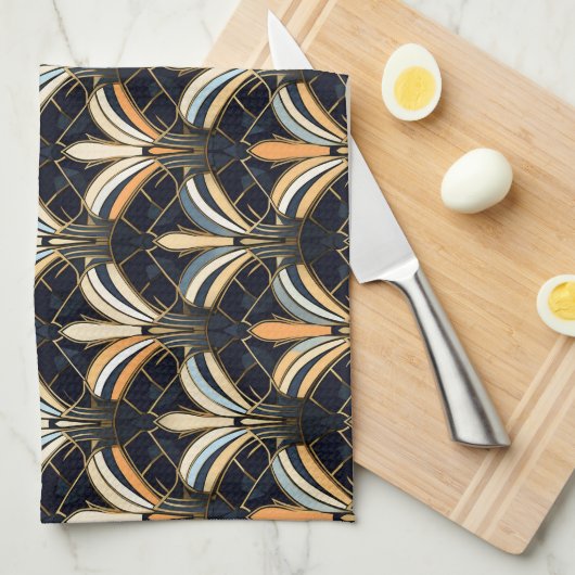 Blue and Gold Art Deco Geschirrtuch (Viertel Falte)